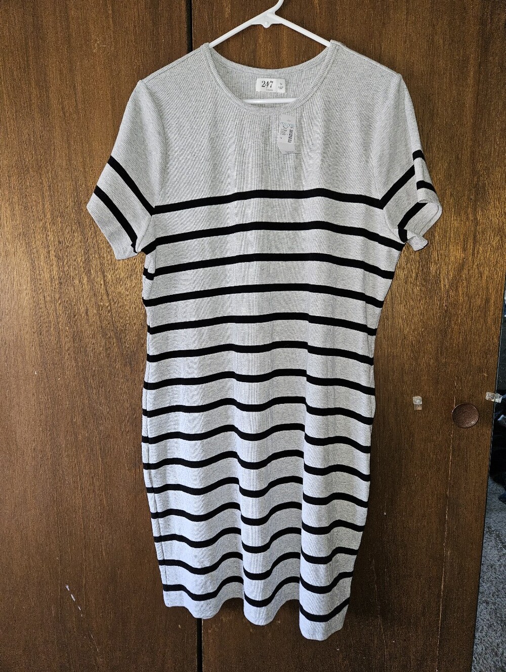 Maurices 24/7 Striped Gray & Black Short Sleeve T Shirt Dress - 1X